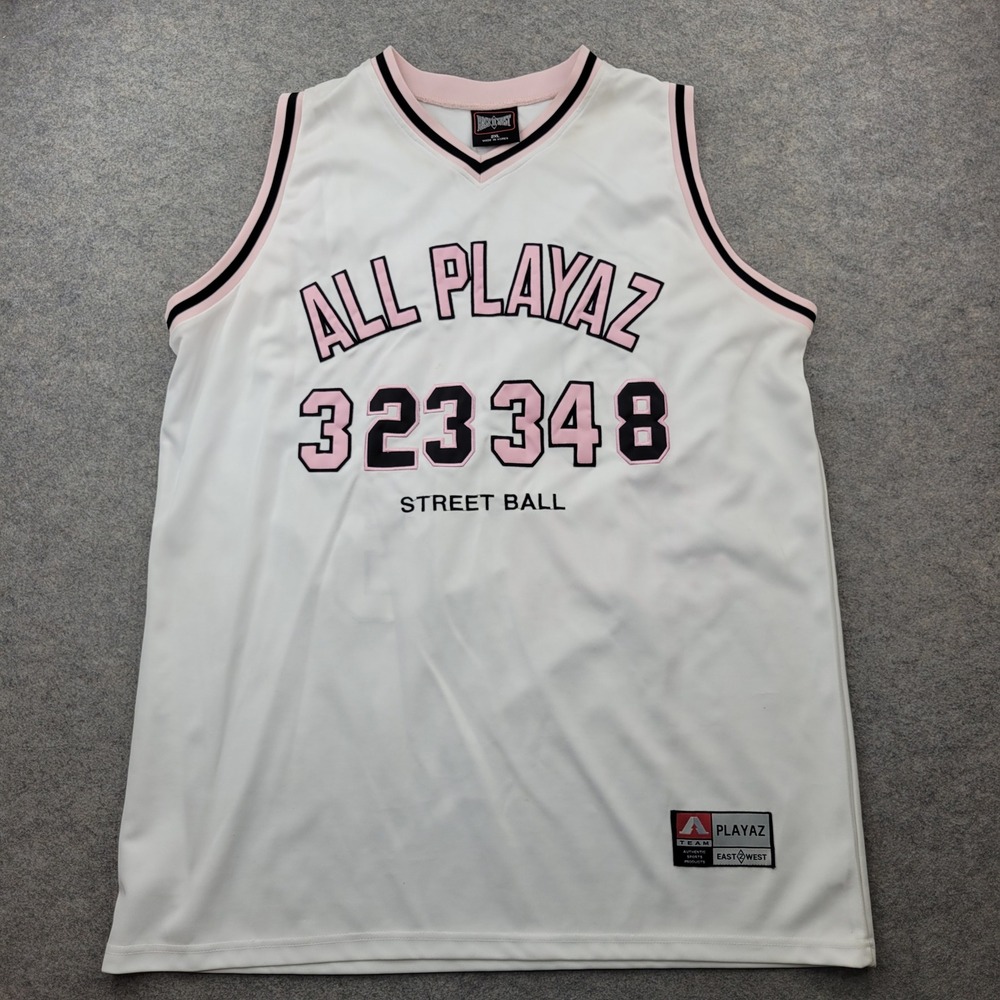 East 2 West Playaz Street Ball Jersey Mens 2XL White Pink‎ Basketball Tank Top